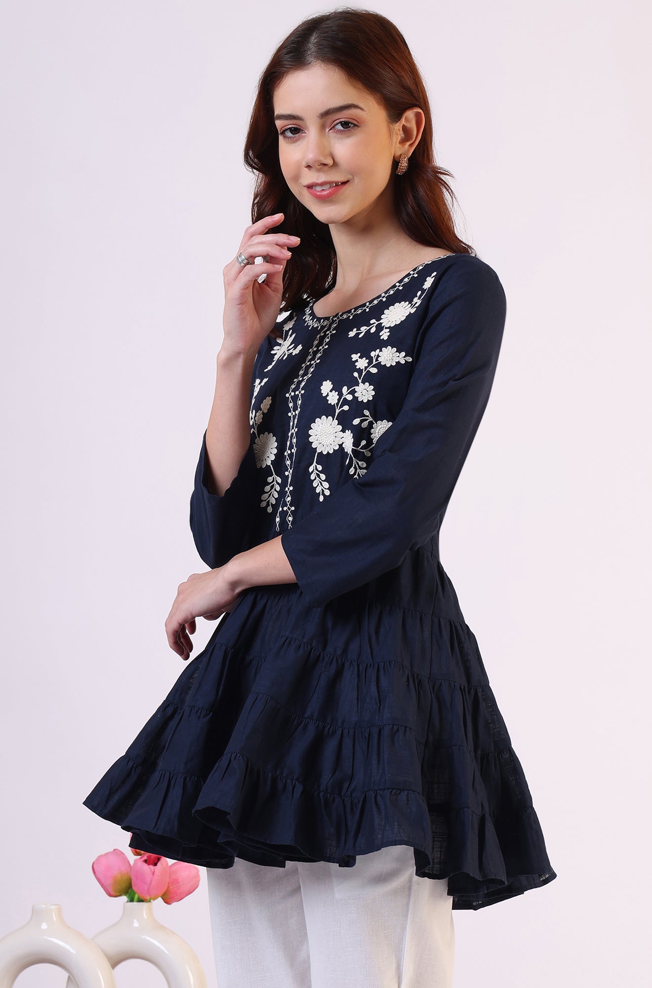 Embroidered  Flared Pure Cotton Top