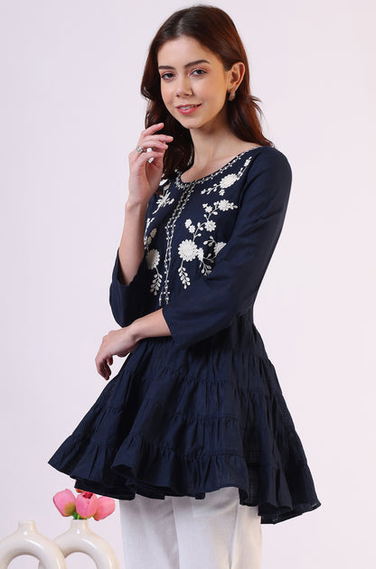 Embroidered  Flared Pure Cotton Top