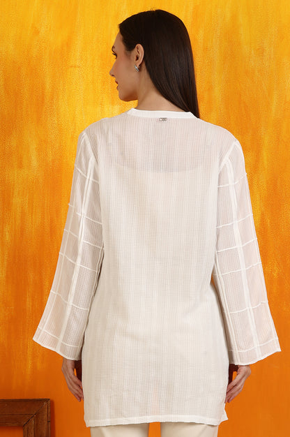 White Cotton Dobby Textured Top with Pleats