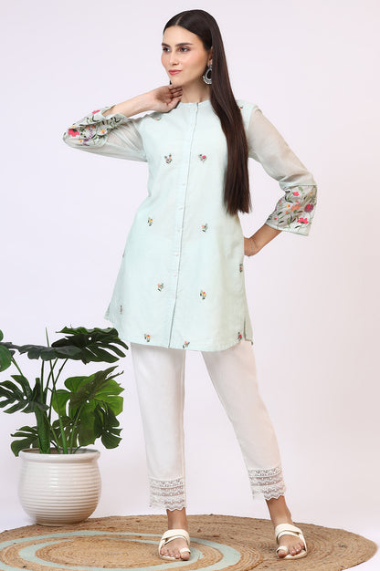 Mint Green Floral Embroidered Kota Tunic
