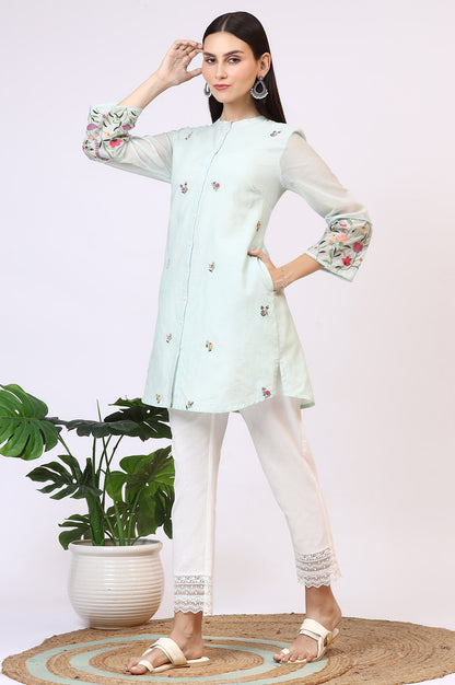 Mint Green Floral Embroidered Kota Tunic