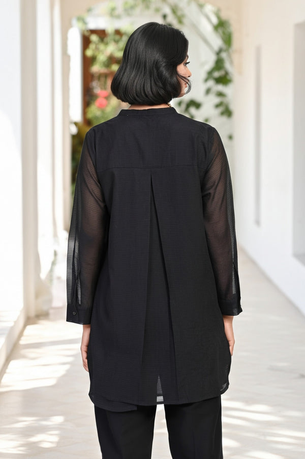 Black Embroidered Floral Thread Work Straight Kota Tunic