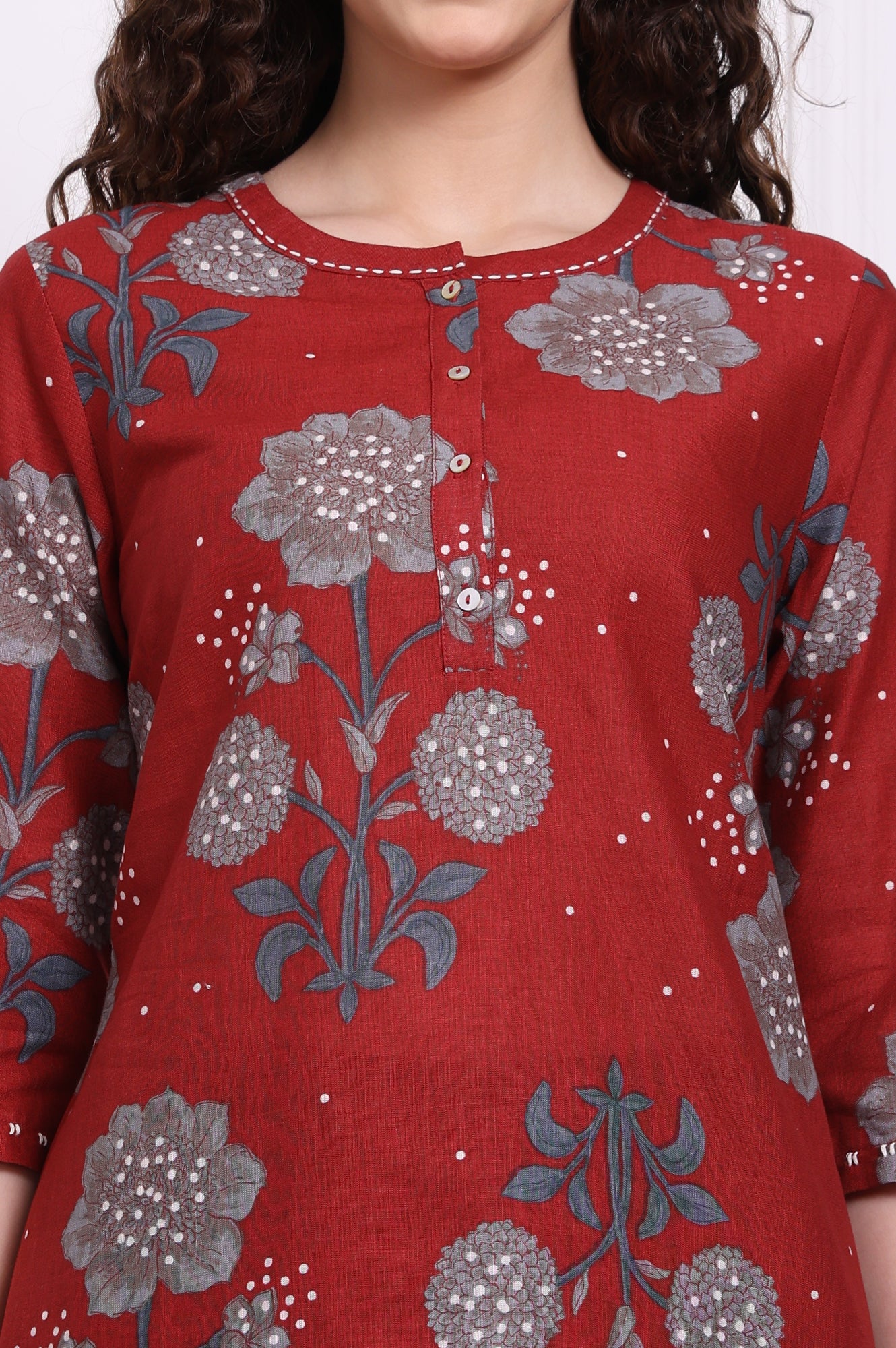 Red Floral Printed Pure Cotton Top