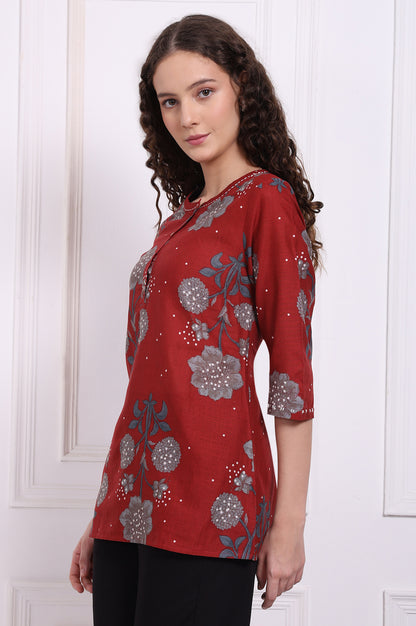 Red Floral Printed Pure Cotton Top