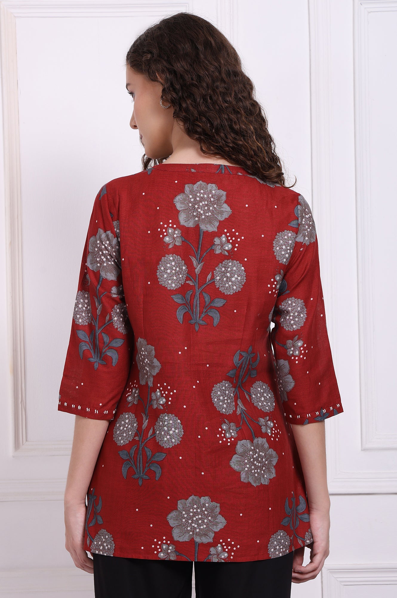 Red Floral Printed Pure Cotton Top