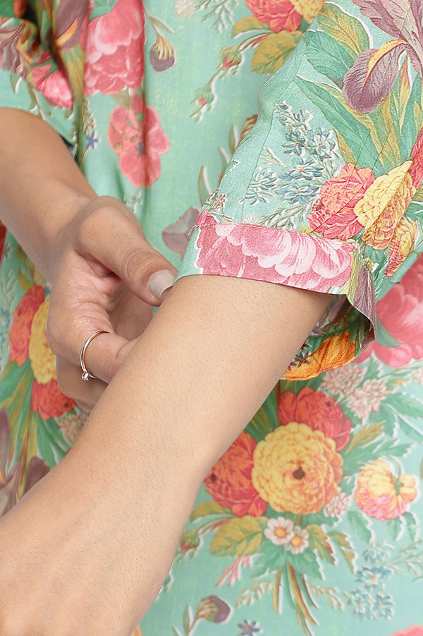 Green Printed Modal Straight Top