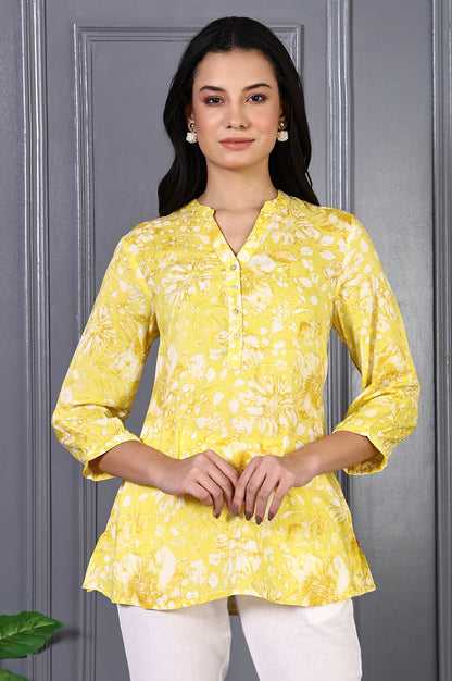 Yellow Floral Printed Modal Straight Top