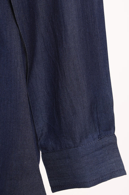 Blue Yarn Dyed Embroidered Tencel Straight Tunic