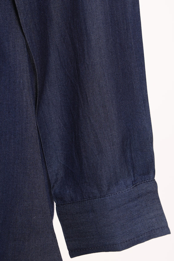 Blue Yarn Dyed Embroidered Tencel Straight Tunic