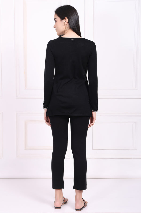 Black Embroidered Straight Acrylic Tunic