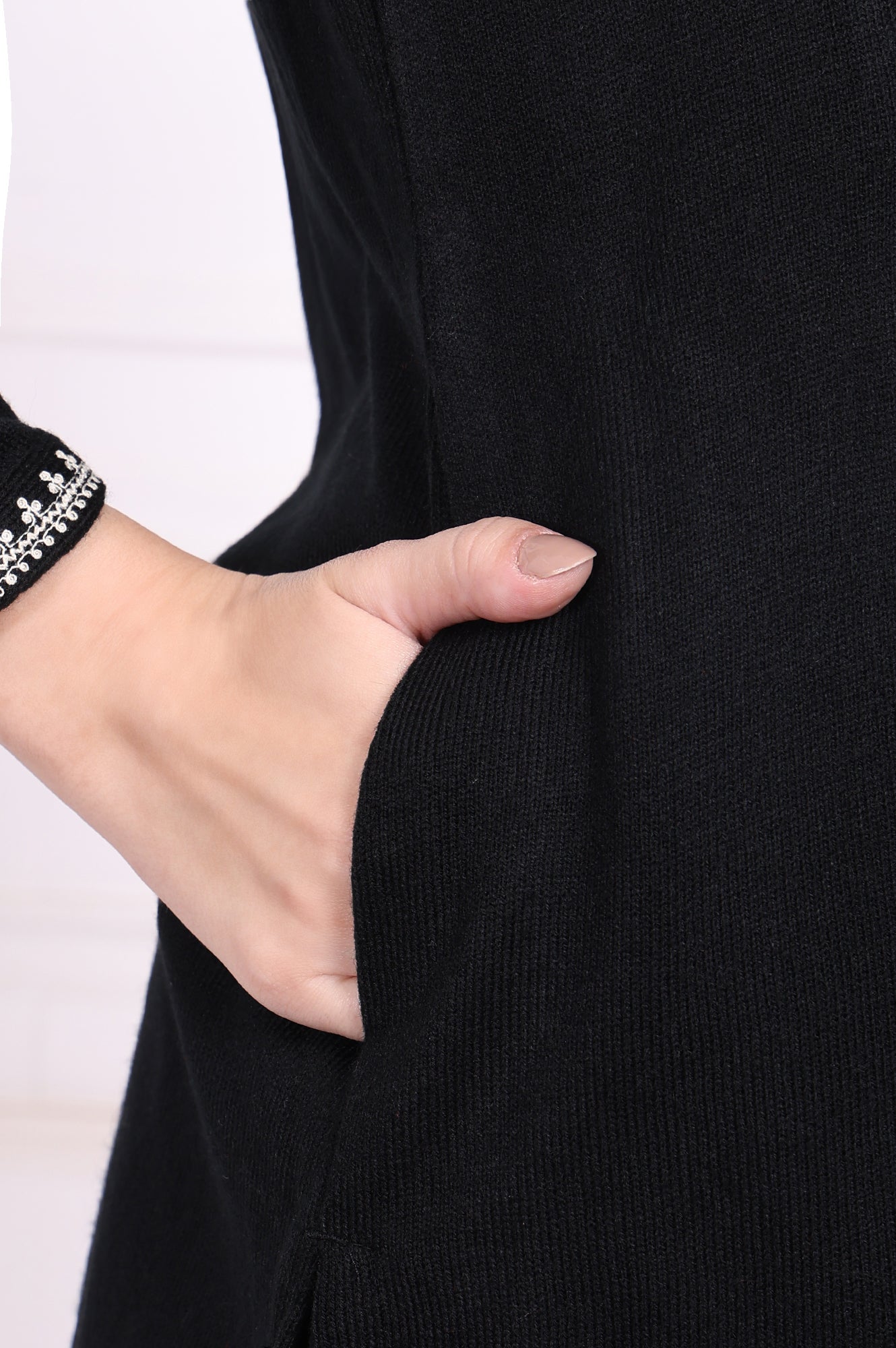 Black Embroidered Straight Acrylic Tunic