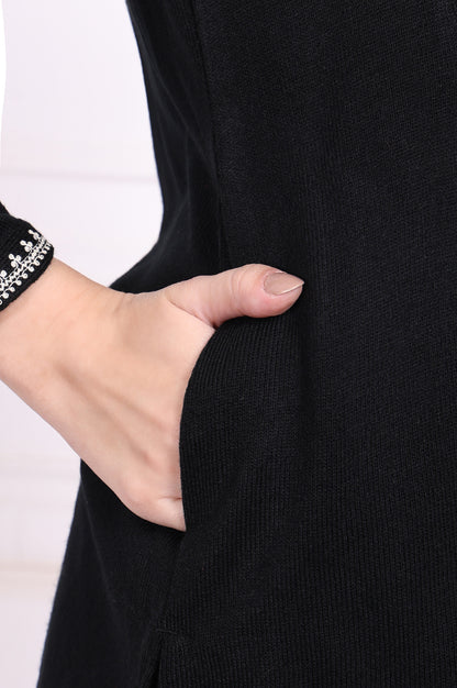 Black Embroidered Straight Acrylic Tunic