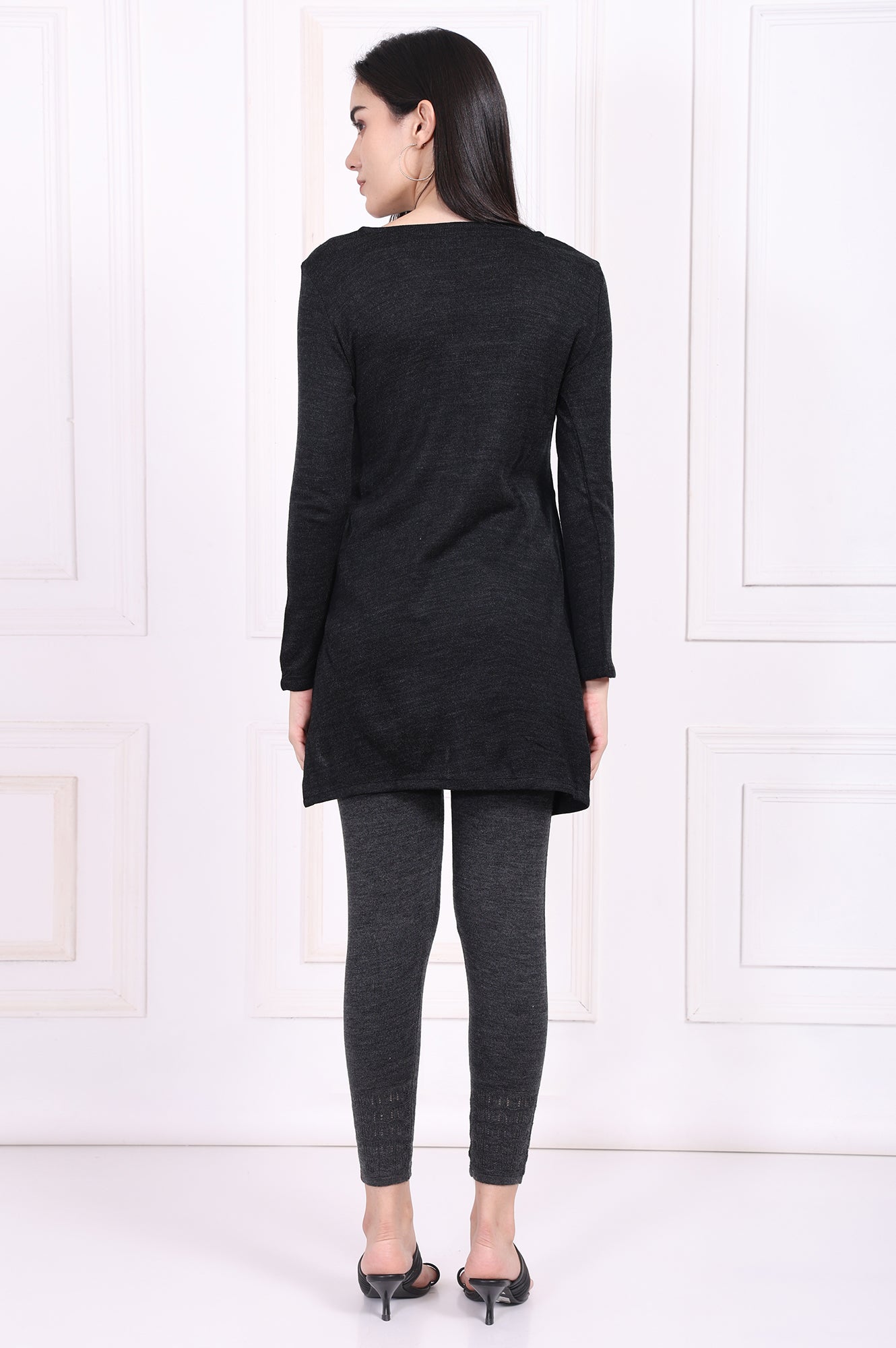 Grey Embroidered Straight Acrylic Tunic