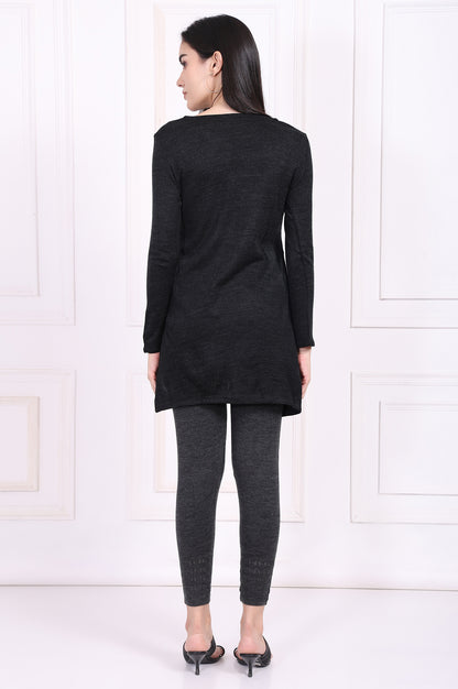 Grey Embroidered Straight Acrylic Tunic
