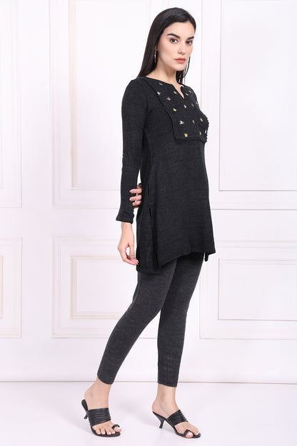 Grey Embroidered Straight Acrylic Tunic