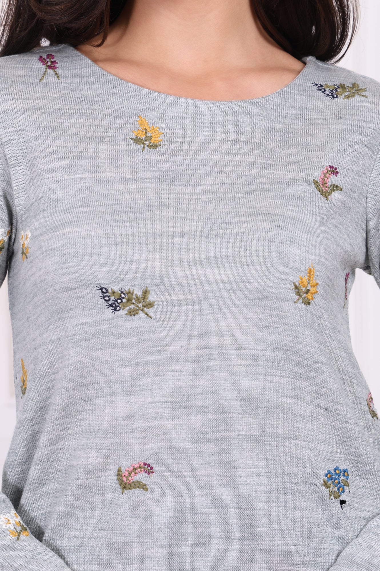 Grey Embroidered Acrylic Straight A-line Tunic
