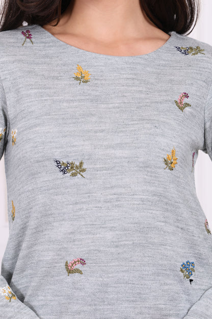 Grey Embroidered Acrylic Straight A-line Tunic
