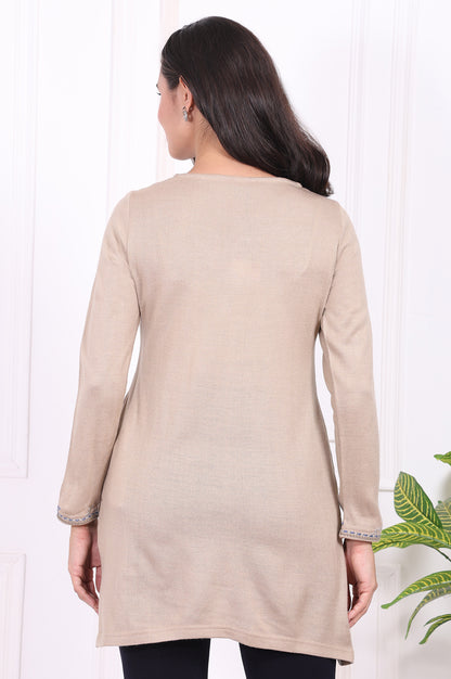 Beige Embroidered Acrylic Straight Tunic