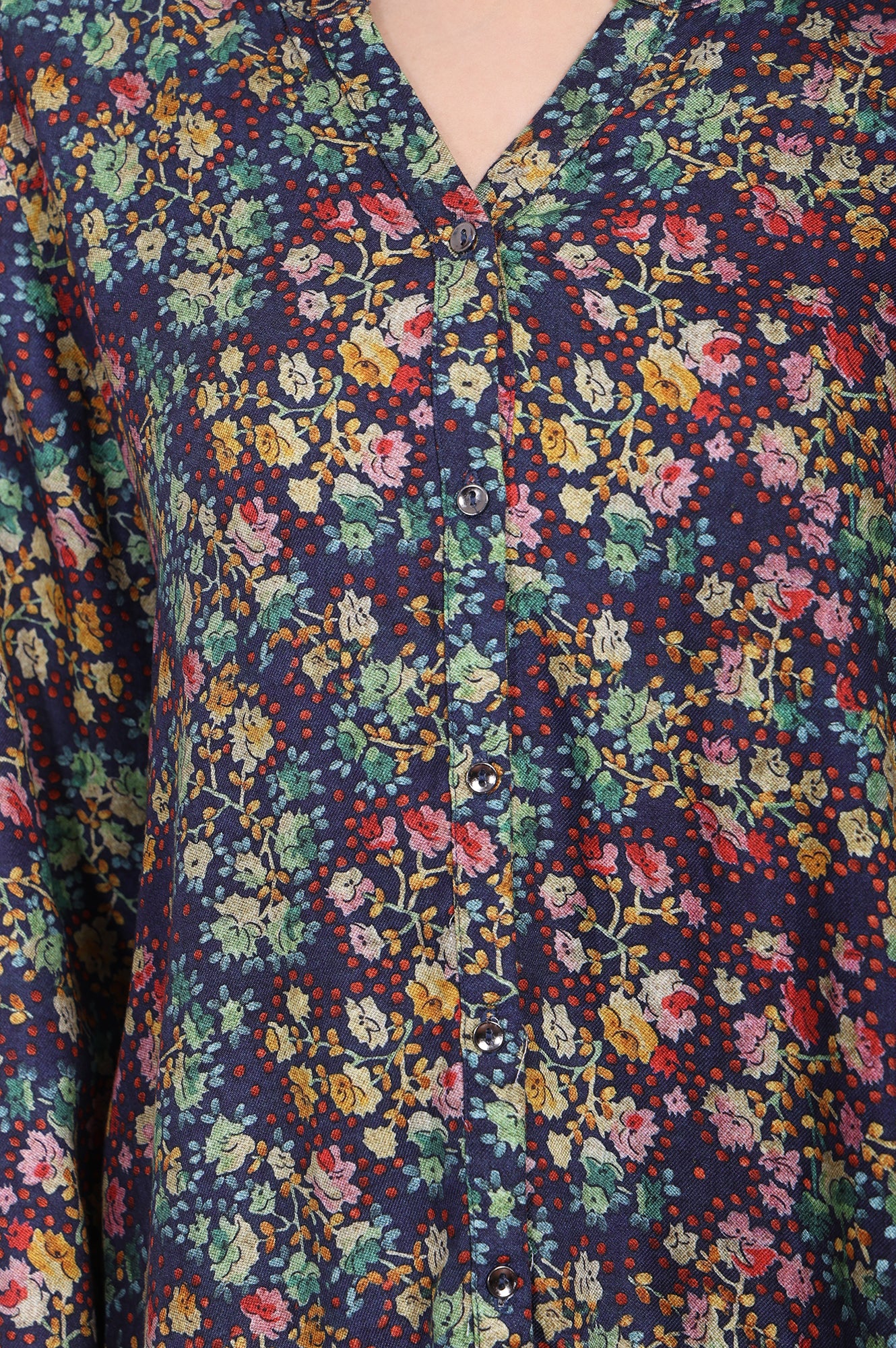 Navy Floral Printed Relaxed Fit Viscose Shirt