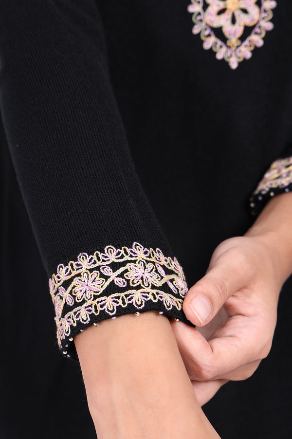 Black Embroidered Straight Acrylic Tunic