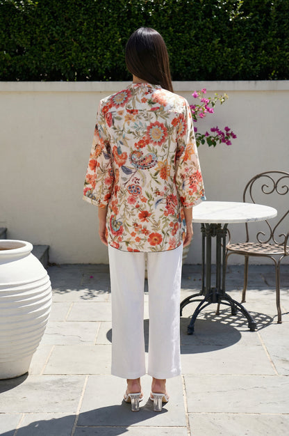 Beige Floral Printed Straight Top