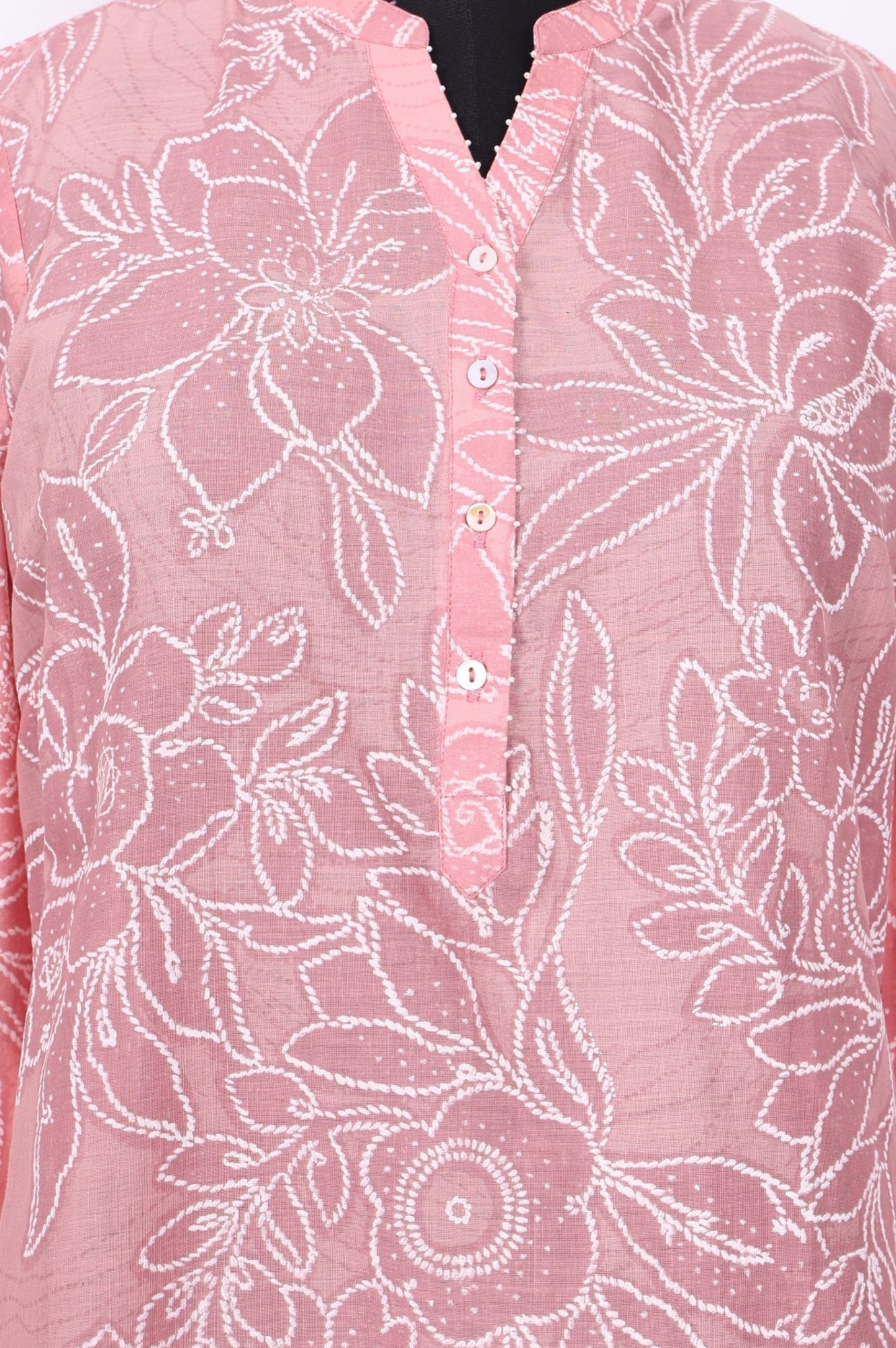 Pink Floral Printed Pure Cotton Straight Top