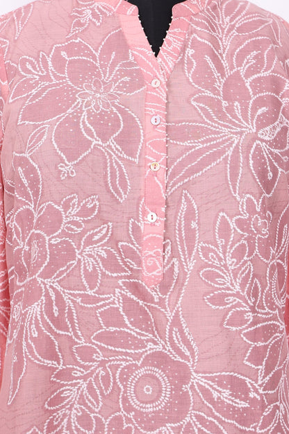 Pink Floral Printed Pure Cotton Straight Top
