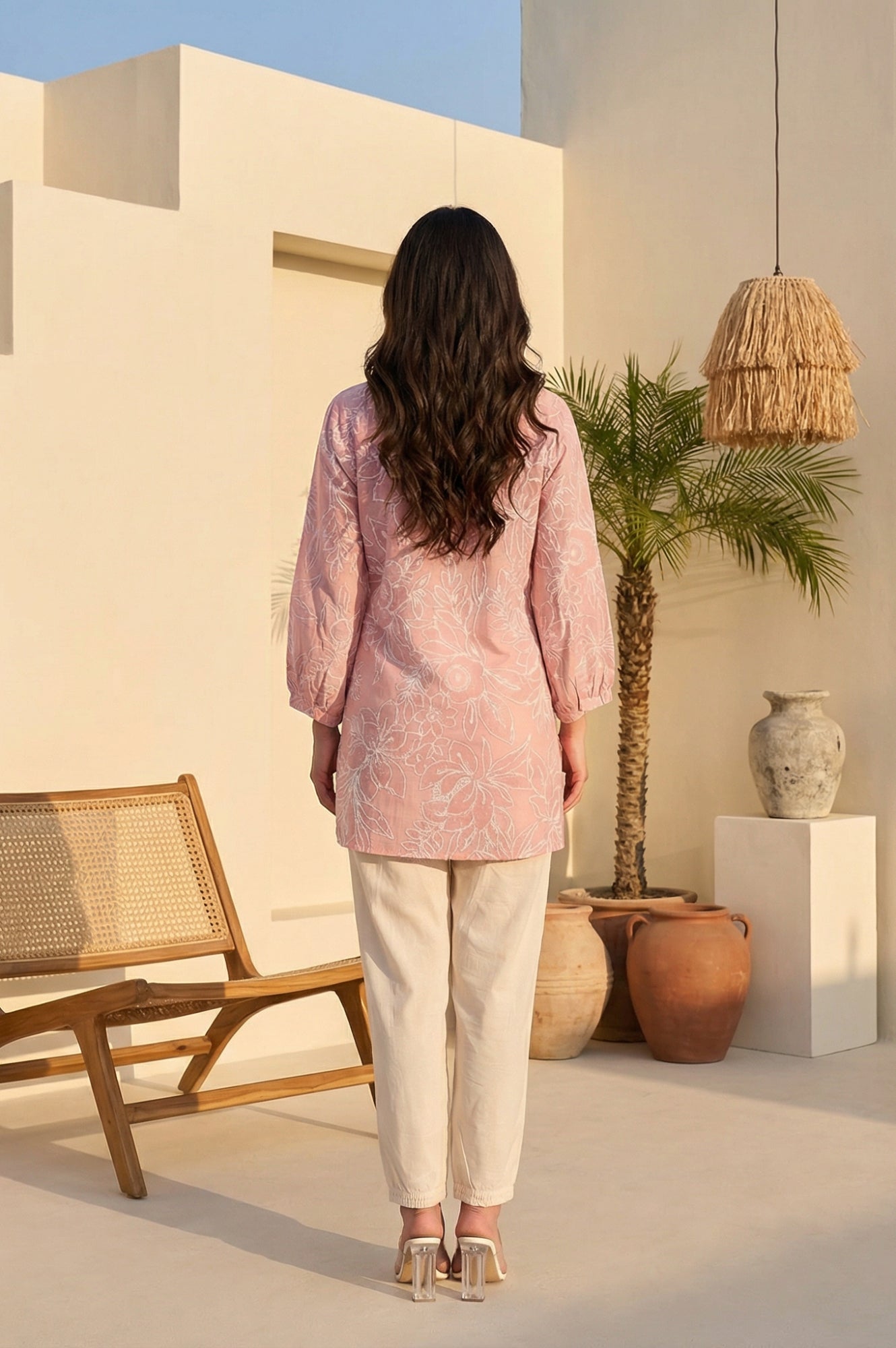 Pink Floral Printed Pure Cotton Straight Top