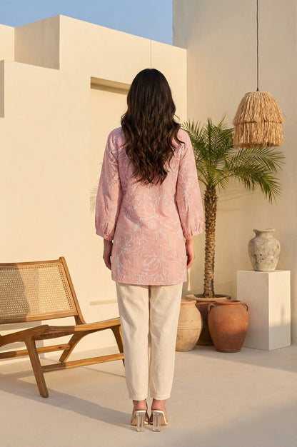 Pink Floral Printed Pure Cotton Straight Top
