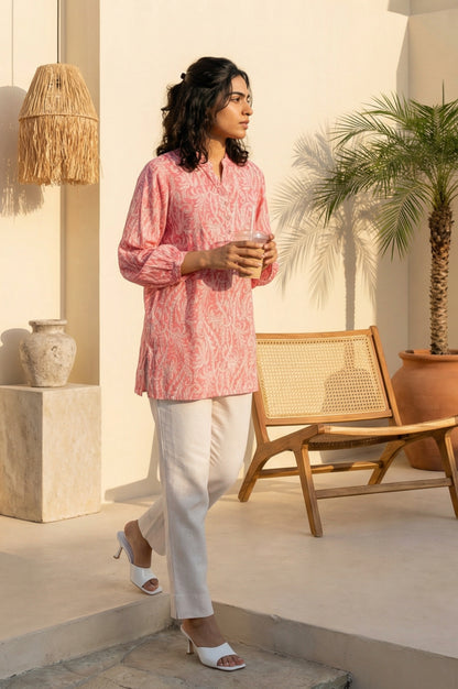 Pink Paisley Printed Modal Straight Top