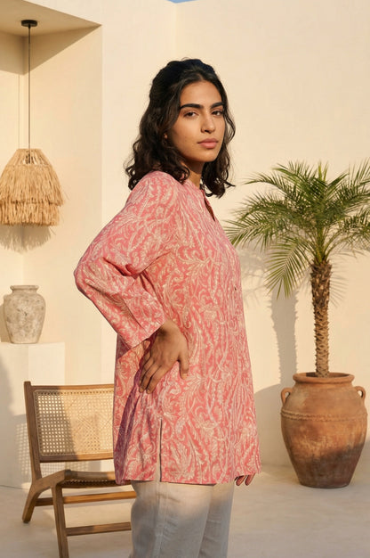 Pink Paisley Printed Modal Straight Top