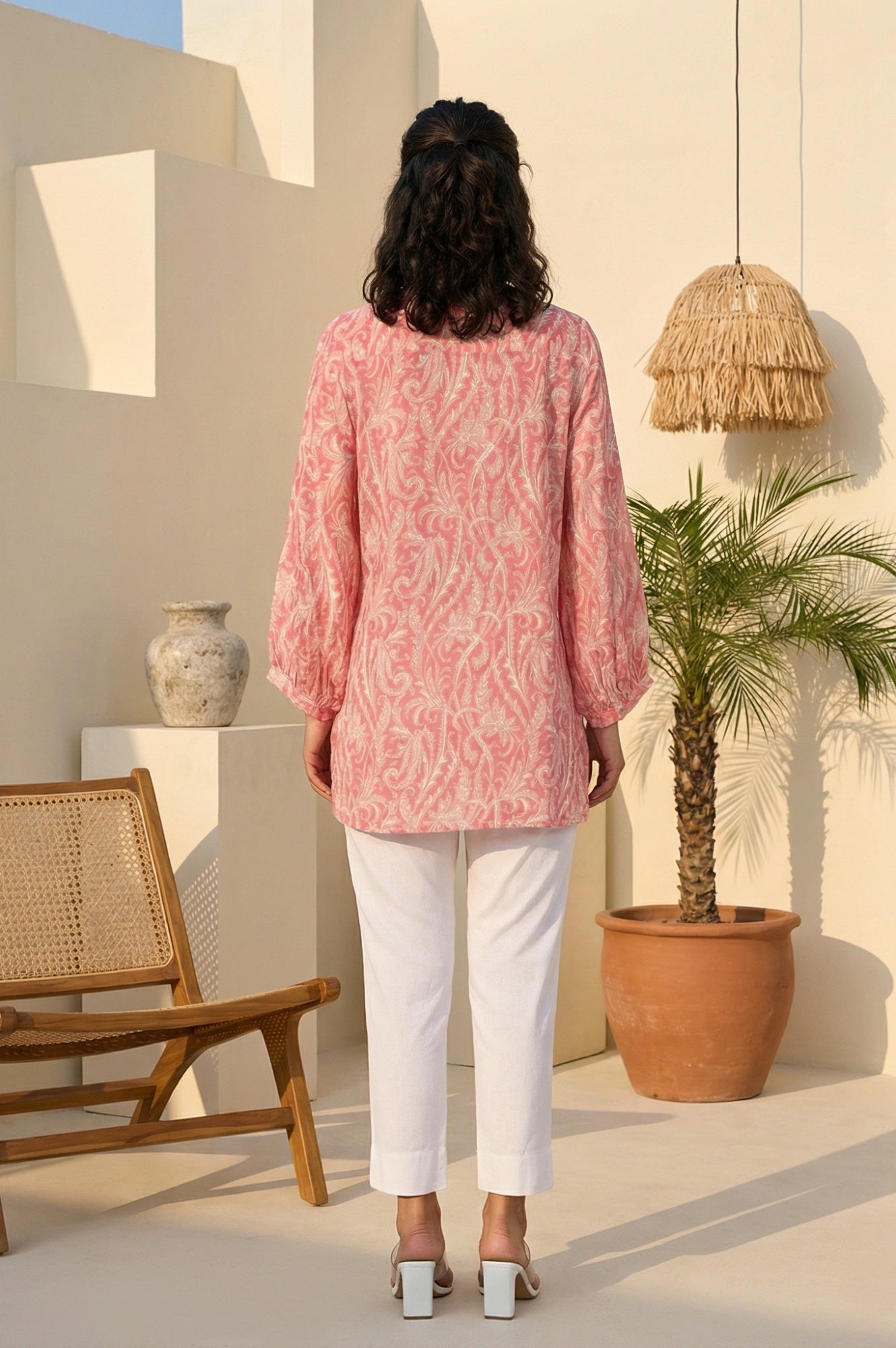 Pink Paisley Printed Modal Straight Top