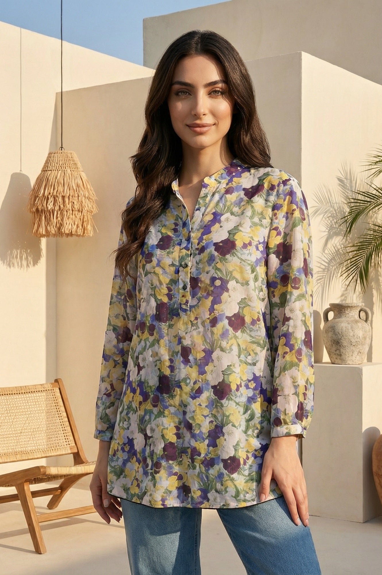 Multicolor Paisley Printed Modal Straight Top