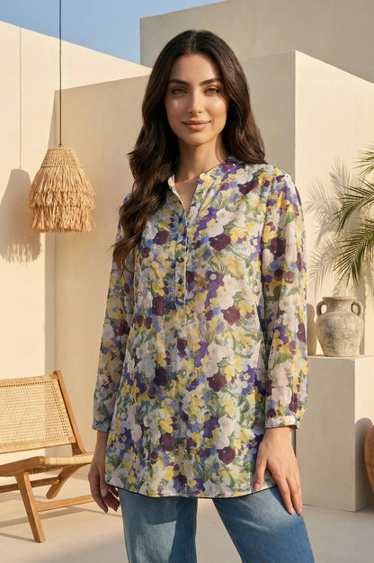 Multicolor Paisley Printed Modal Straight Top