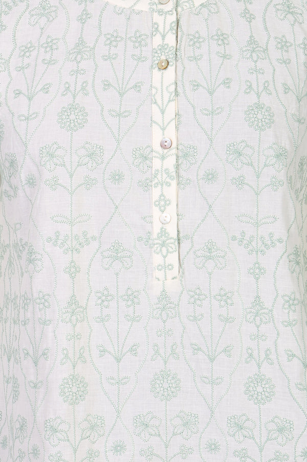 Light Green Schiffli Embroidered Pure Cotton Straight Top