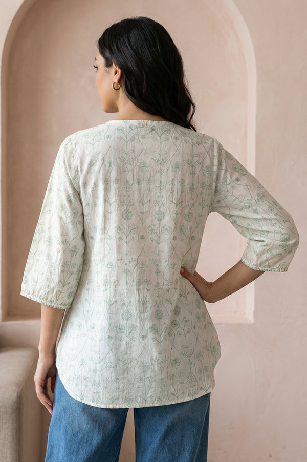 Light Green Schiffli Embroidered Pure Cotton Straight Top