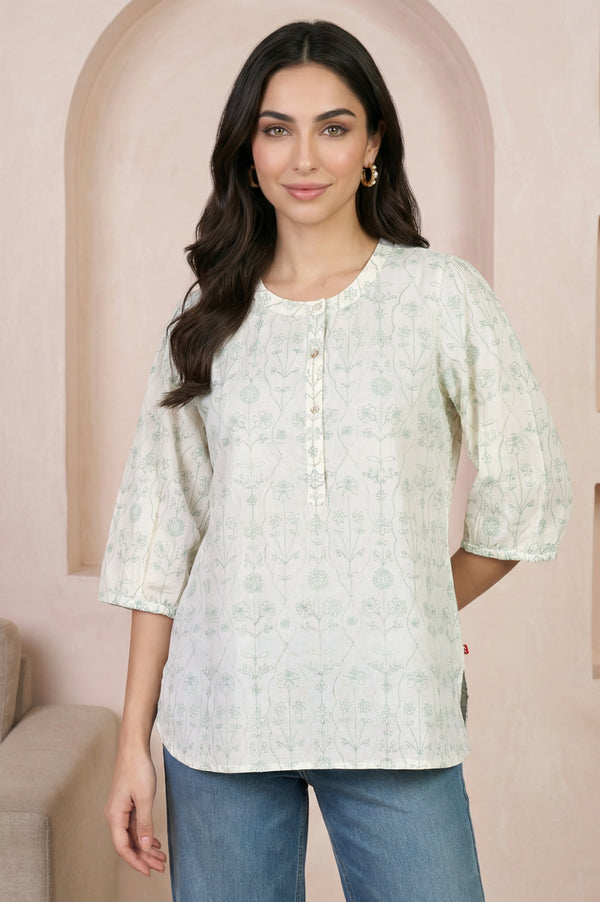 Light Green Schiffli Embroidered Pure Cotton Straight Top