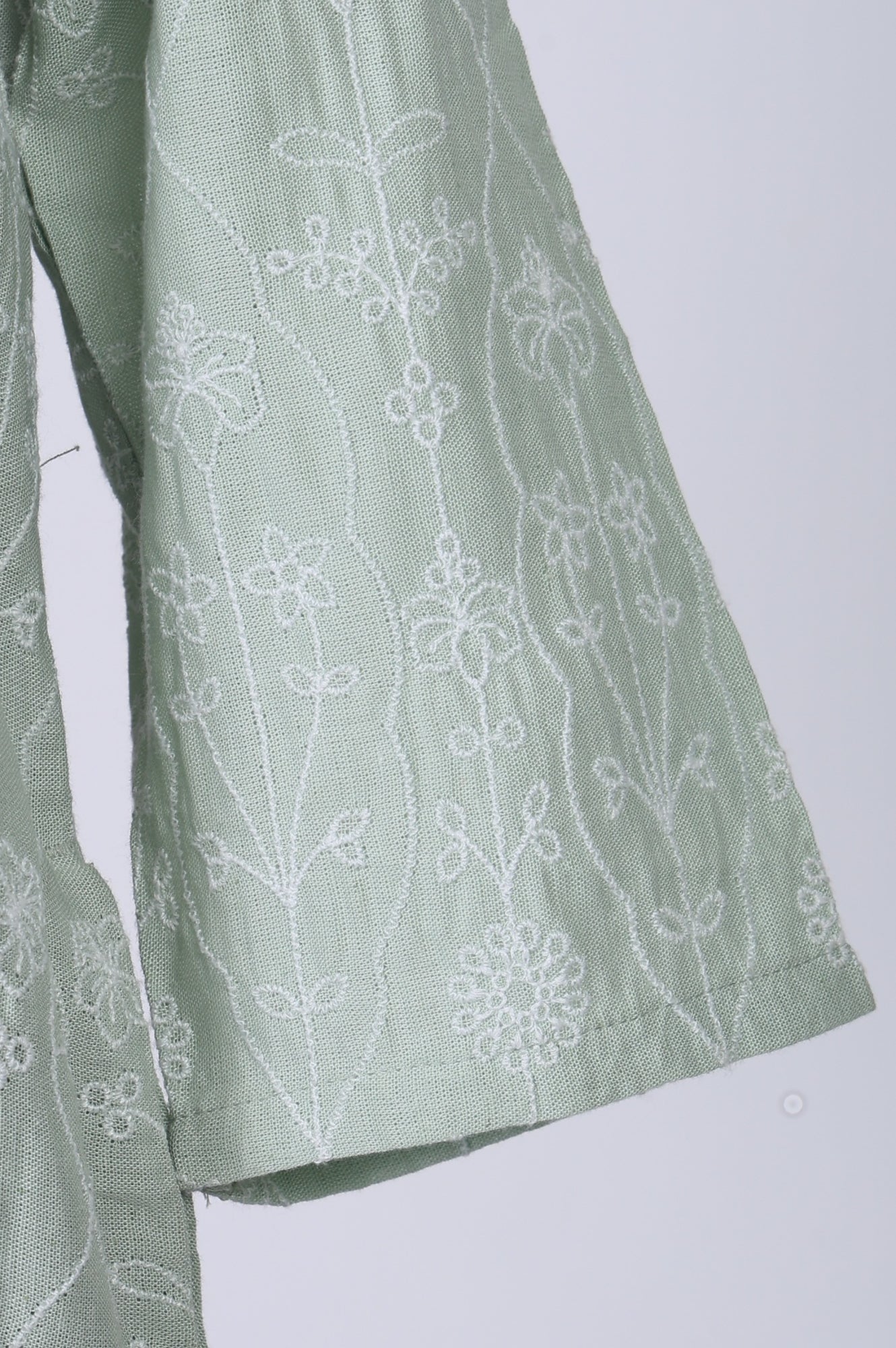 Sea Green Embroidered Rayon Flax Straight Tunic