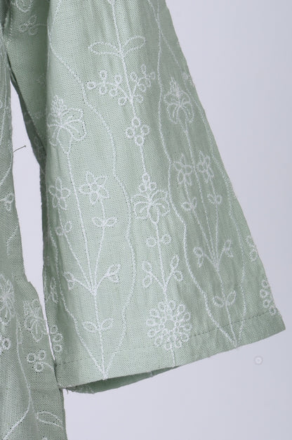 Sea Green Embroidered Rayon Flax Straight Tunic