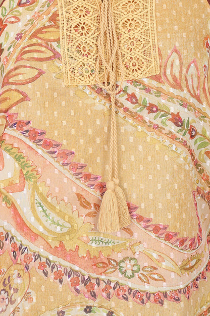 Beige Paisley Swiss Dot Chiffon Straight Top