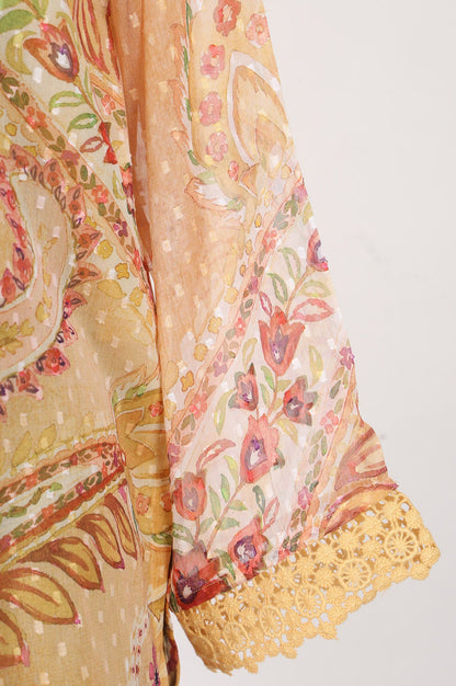 Beige Paisley Swiss Dot Chiffon Straight Top