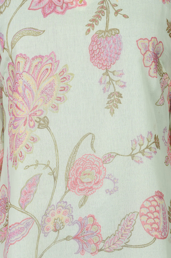 Green Embroidered Chiffon Straight Top