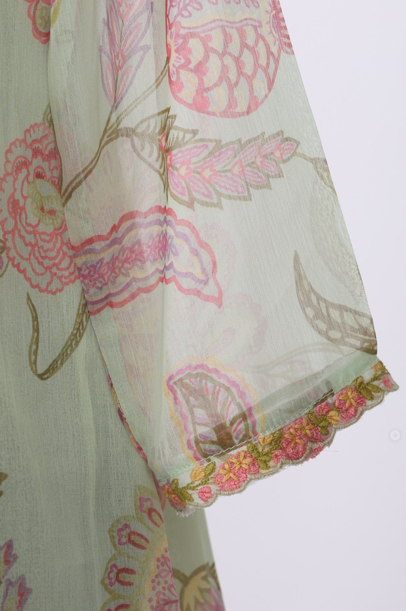 Green Embroidered Chiffon Straight Top