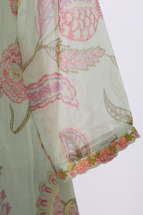 Green Embroidered Chiffon Straight Top