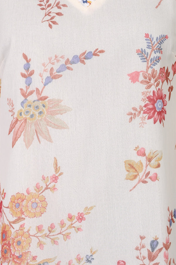 Off White Embroidered Chiffon Straight Top