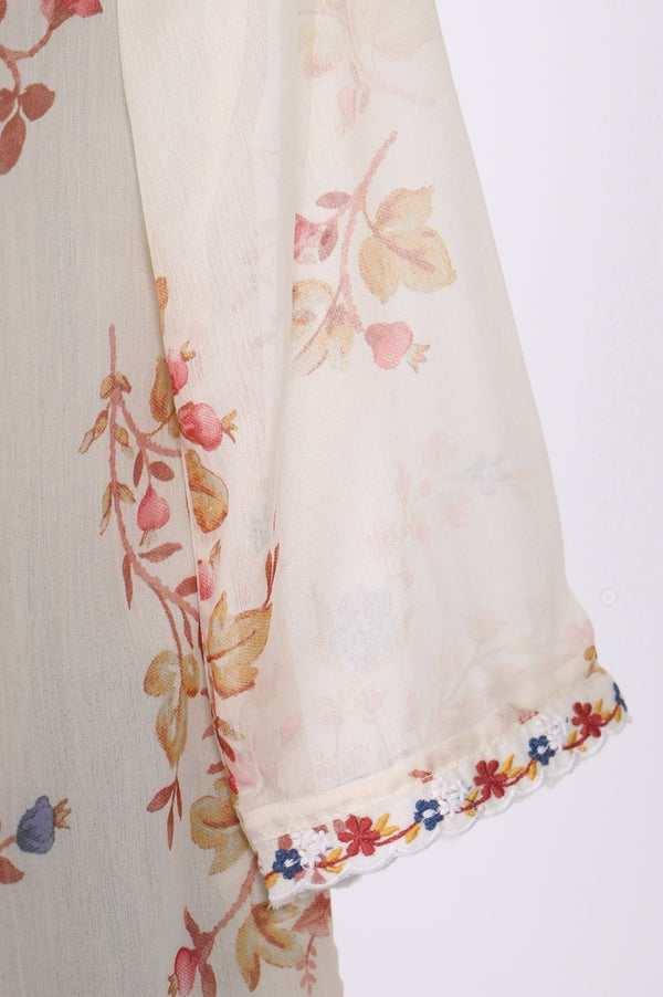 Off White Embroidered Chiffon Straight Top