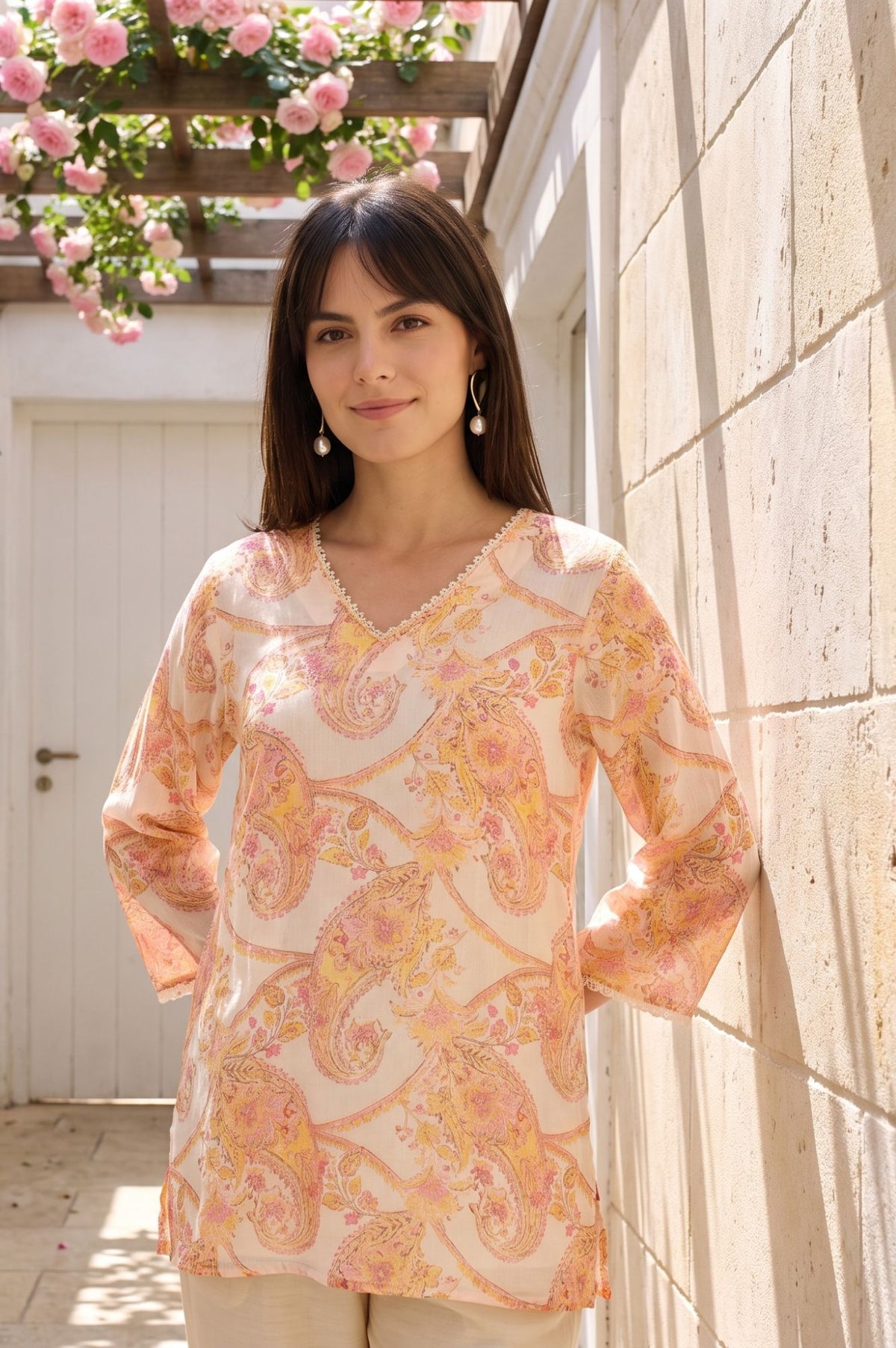 Cream Paisley Straight Top