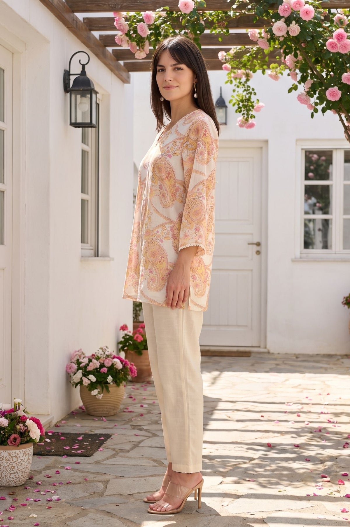 Cream Paisley Straight Top