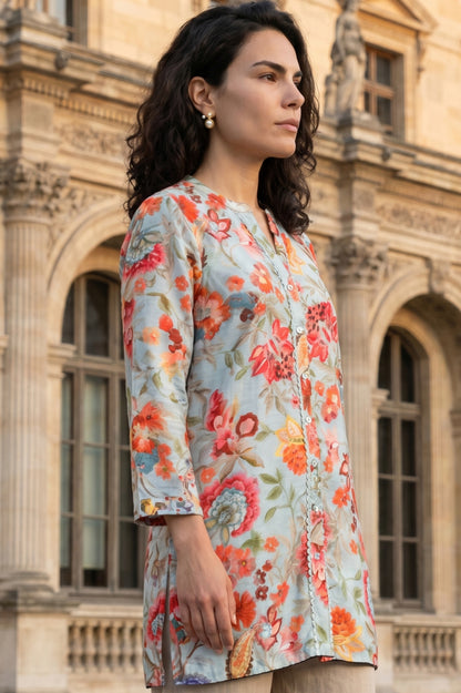 Light Blue Floral Printed Straight Tunic
