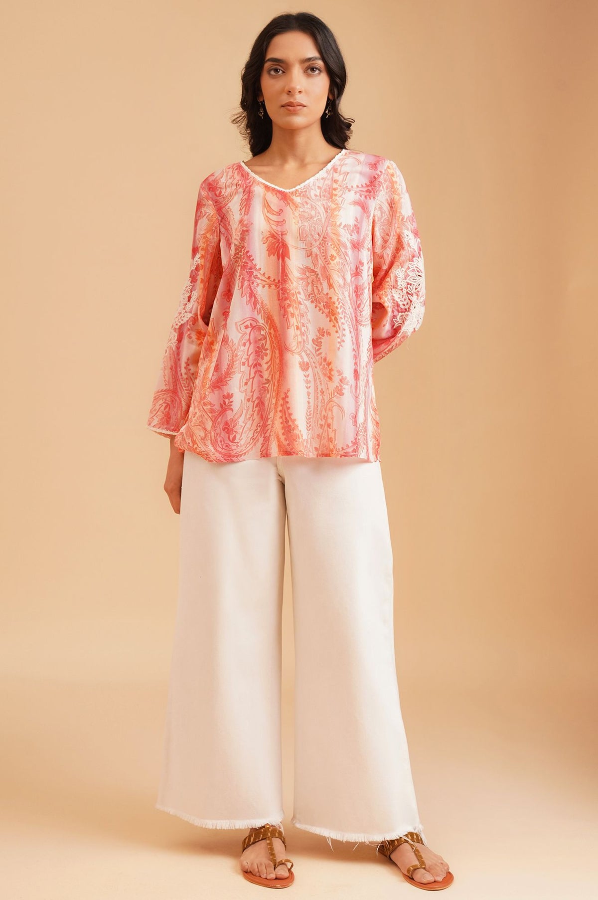 Light Pink Paisley Modal A-line Top